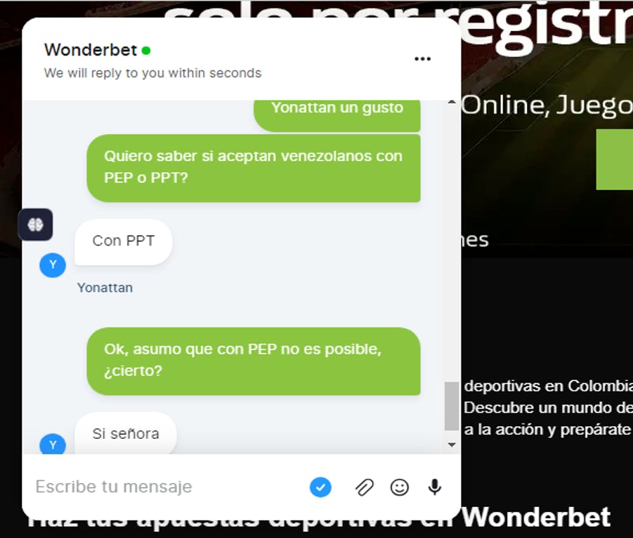 Wonderbet chat