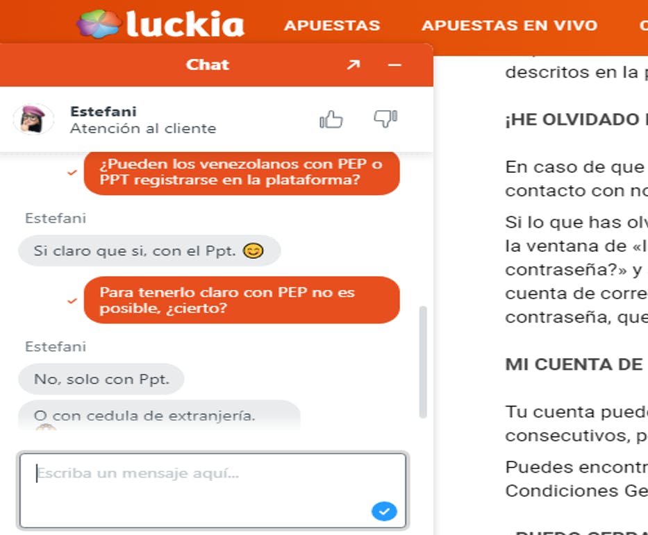 Luckia chat