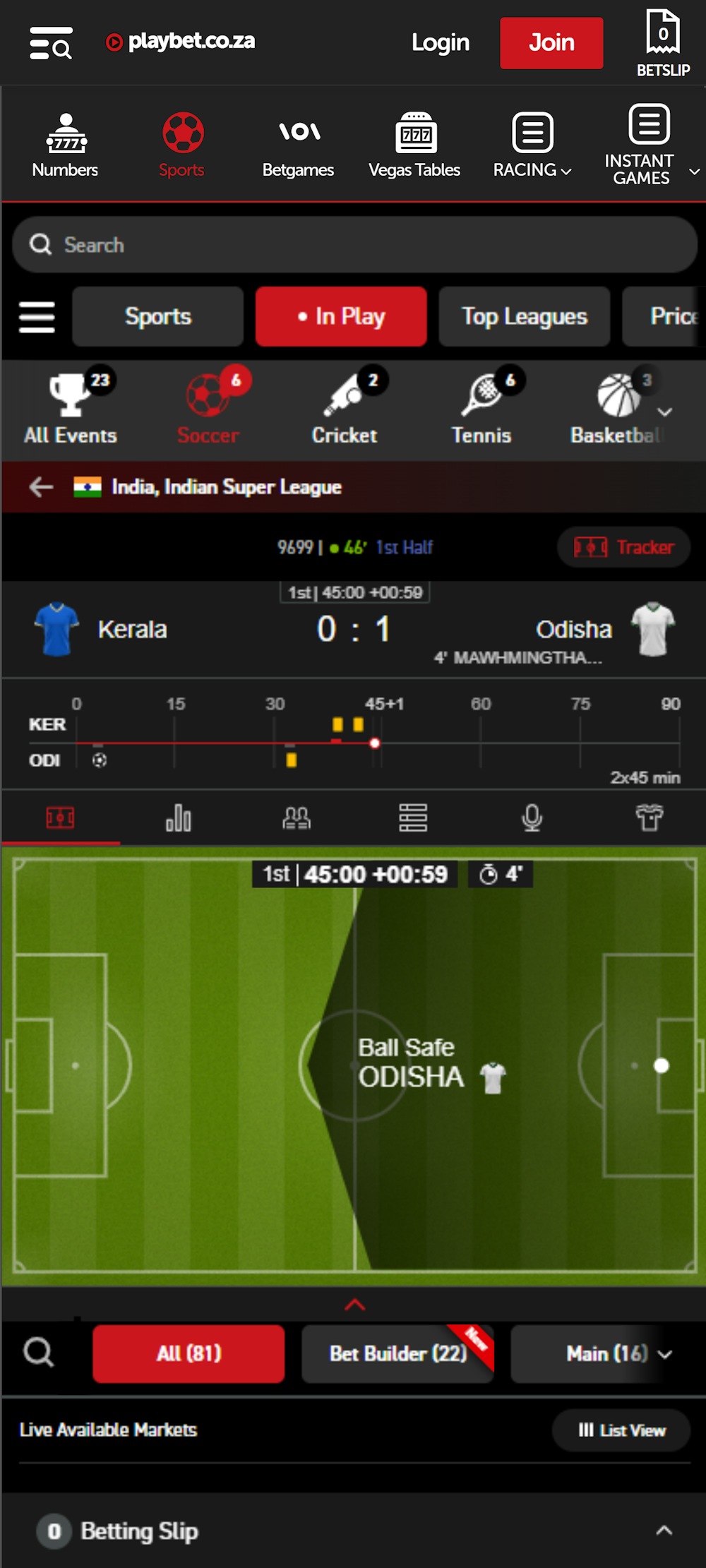 Playbets In-play betting