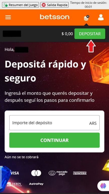 Betsson Argentina - Cómo depositar 2