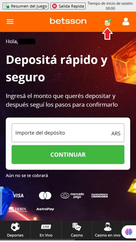 Betsson Argentina - Cómo depositar 1