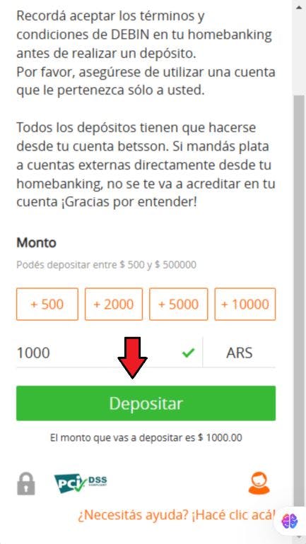 Betsson Argentina - Cómo depositar 5