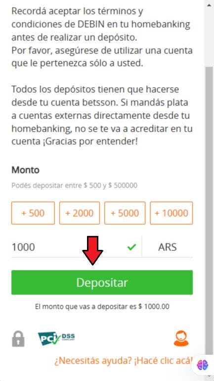 Betsson Argentina - Cómo depositar 5