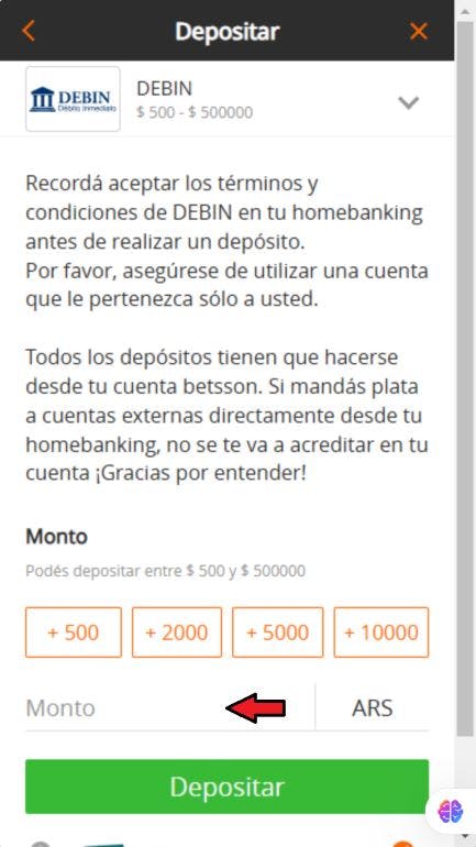 Betsson Argentina - Cómo depositar 4