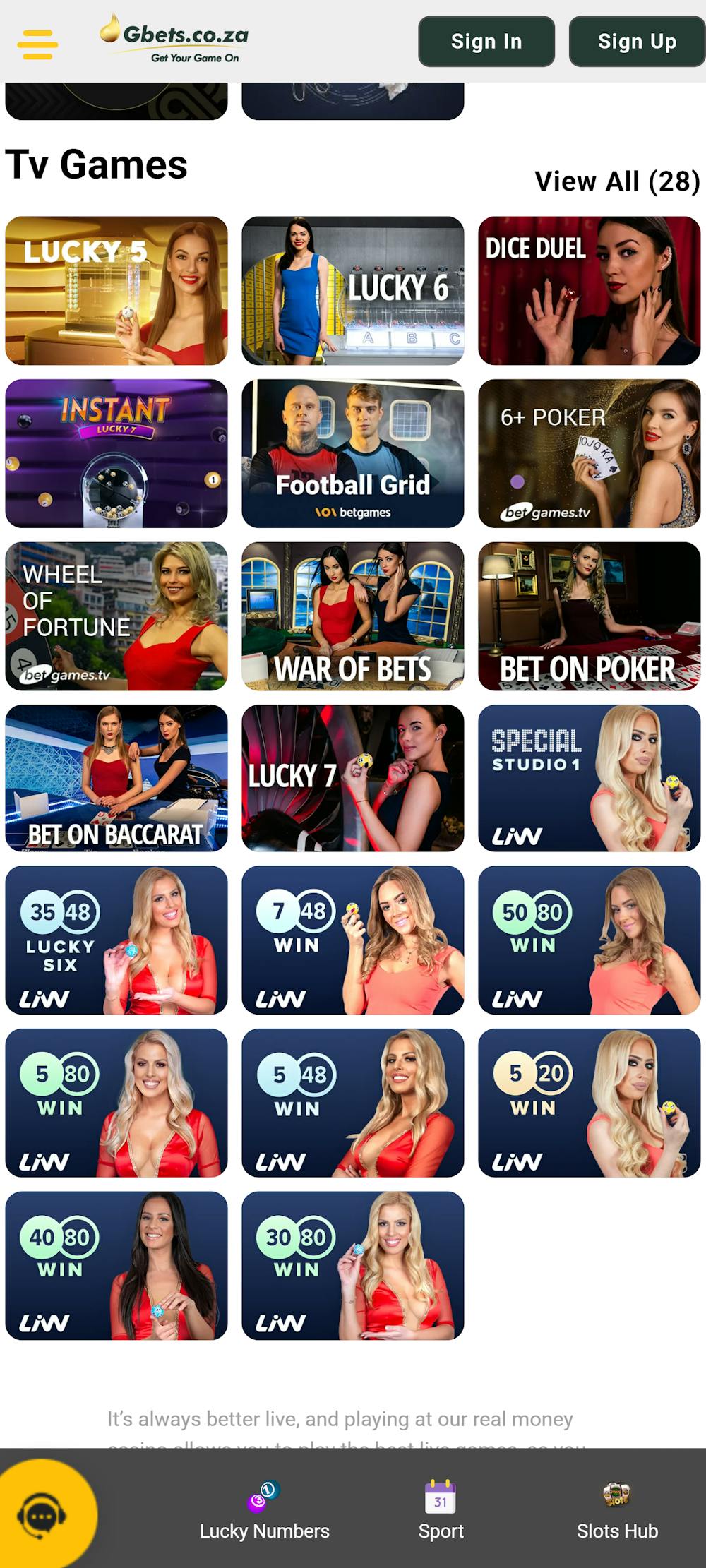 Gbets Live TV Games