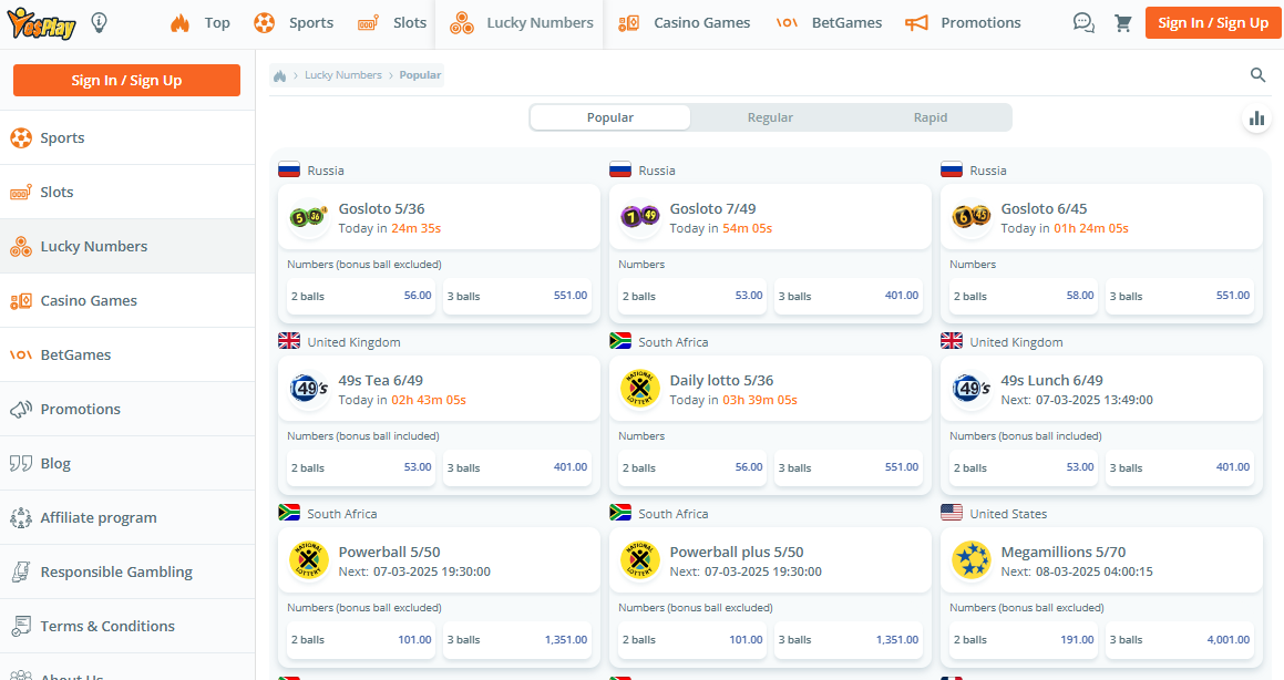 yesplay lucky numbers