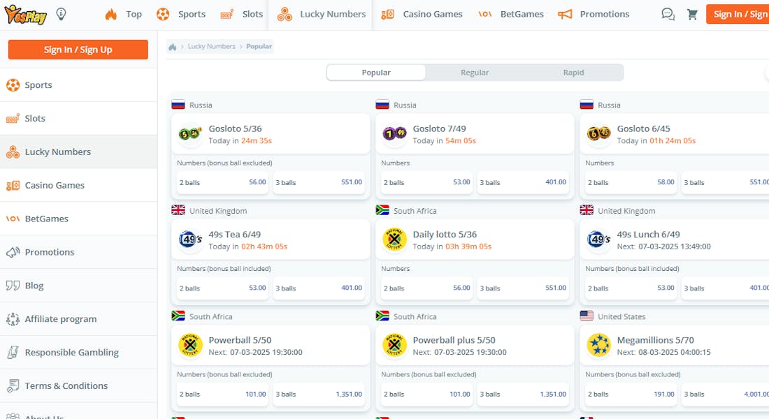 yesplay lucky numbers