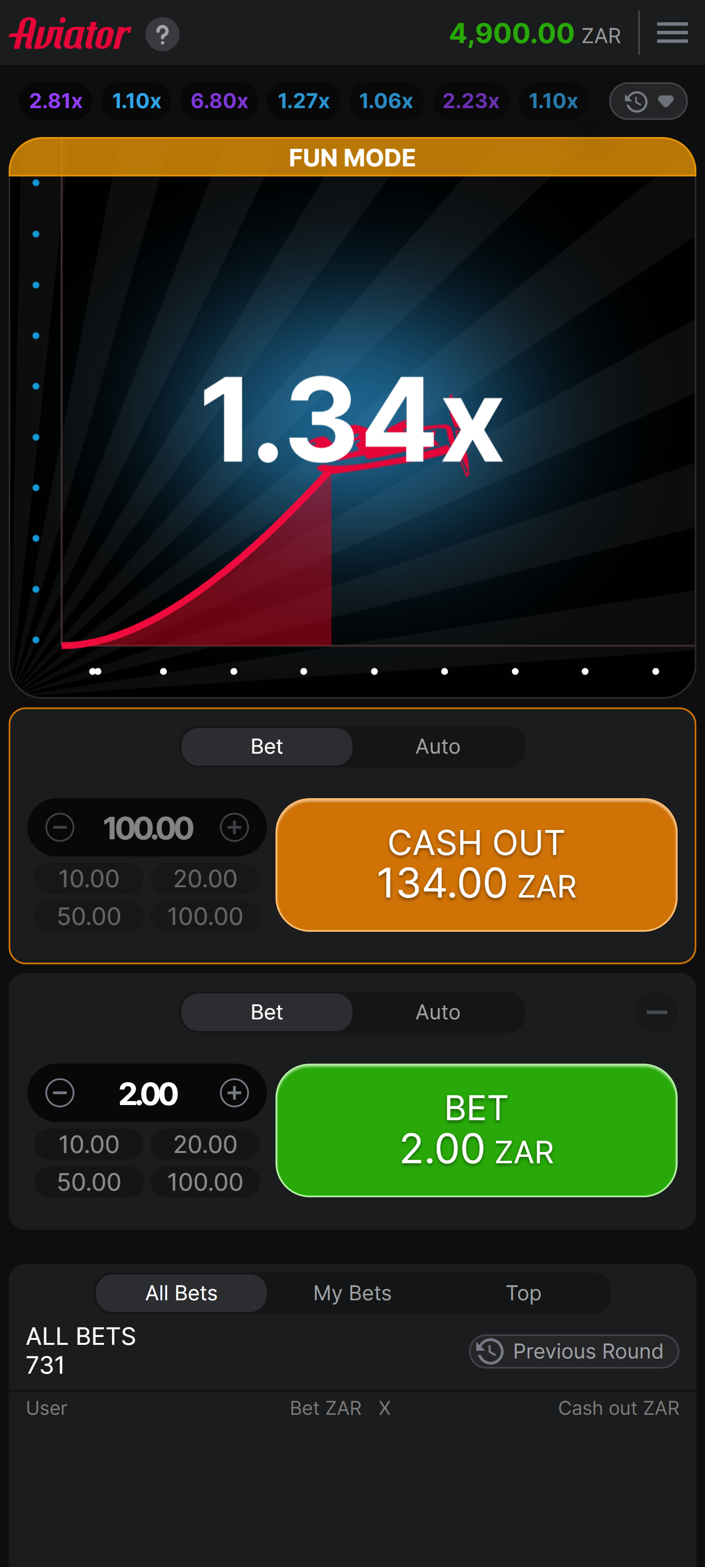 Aviator ZAR Cash Out