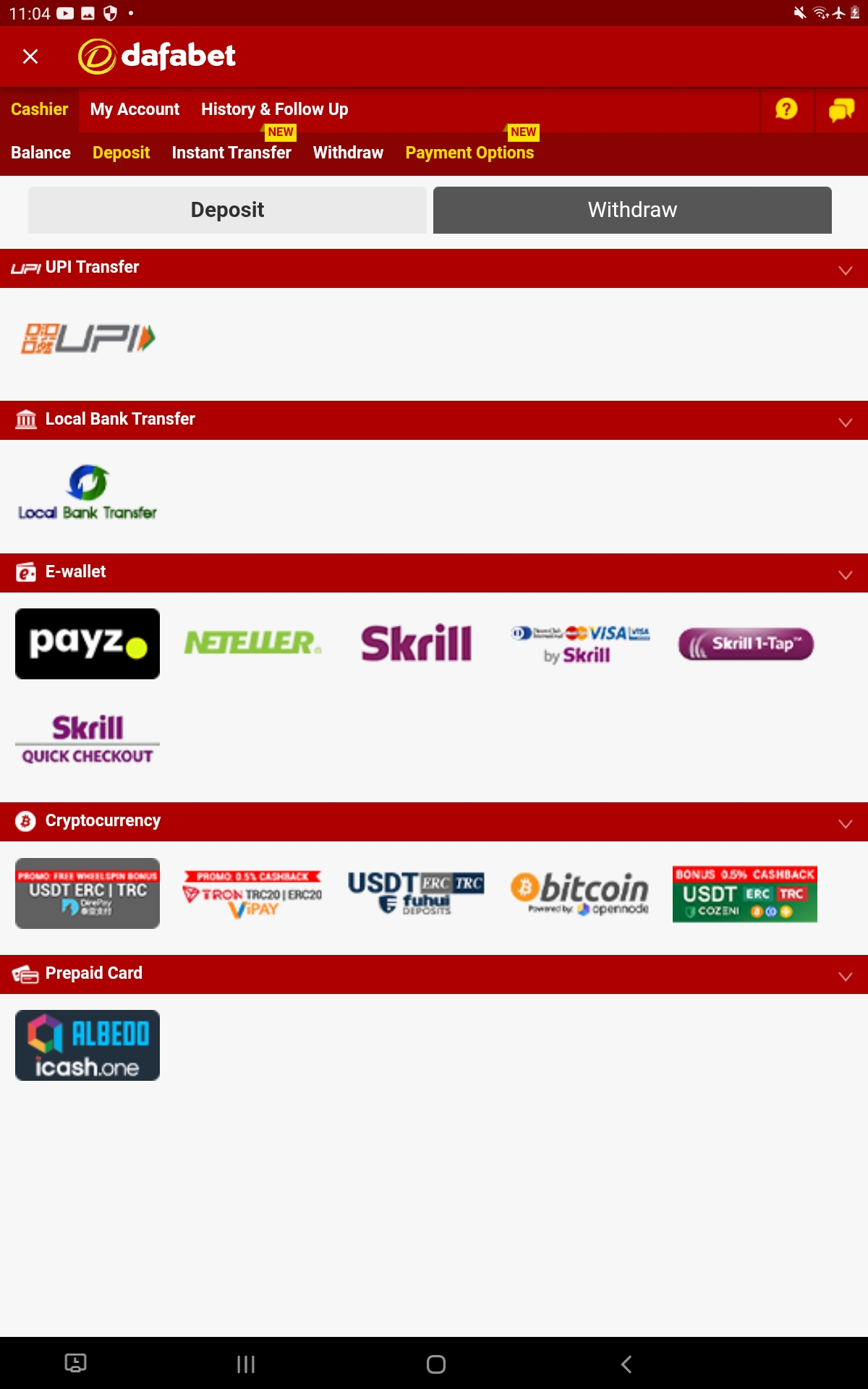 Dafabet app Android 6