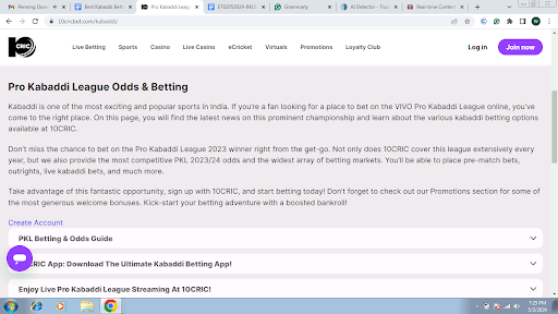 10Cric Kabaddi betting