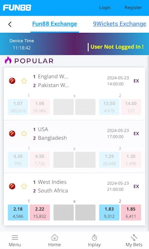 Fun88 cricket betting exchange app in India