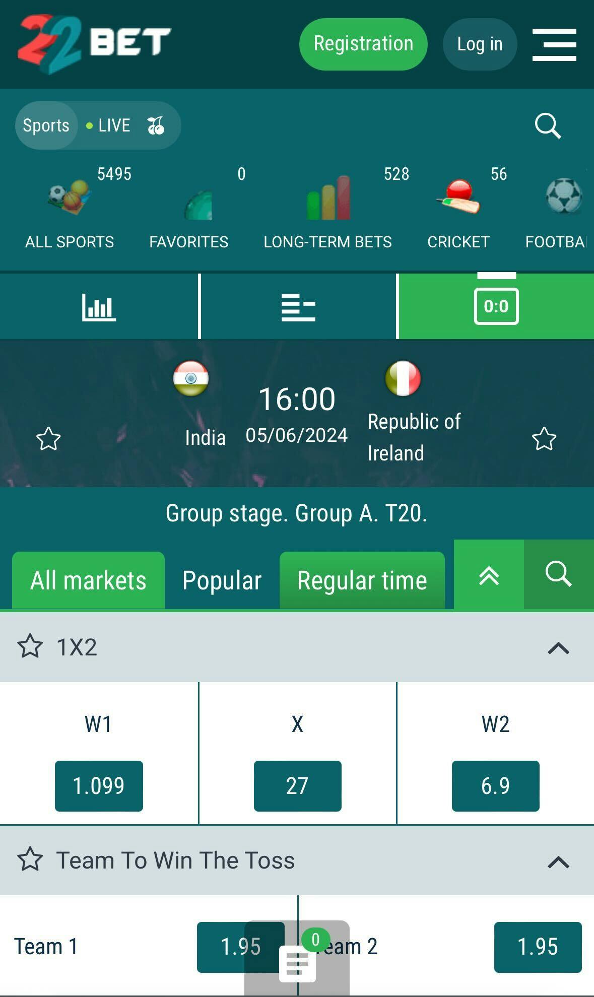 22Bet sports betting app in India