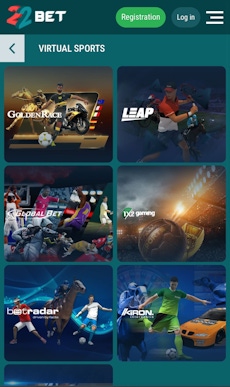 22Bet virtual sports betting app in India.