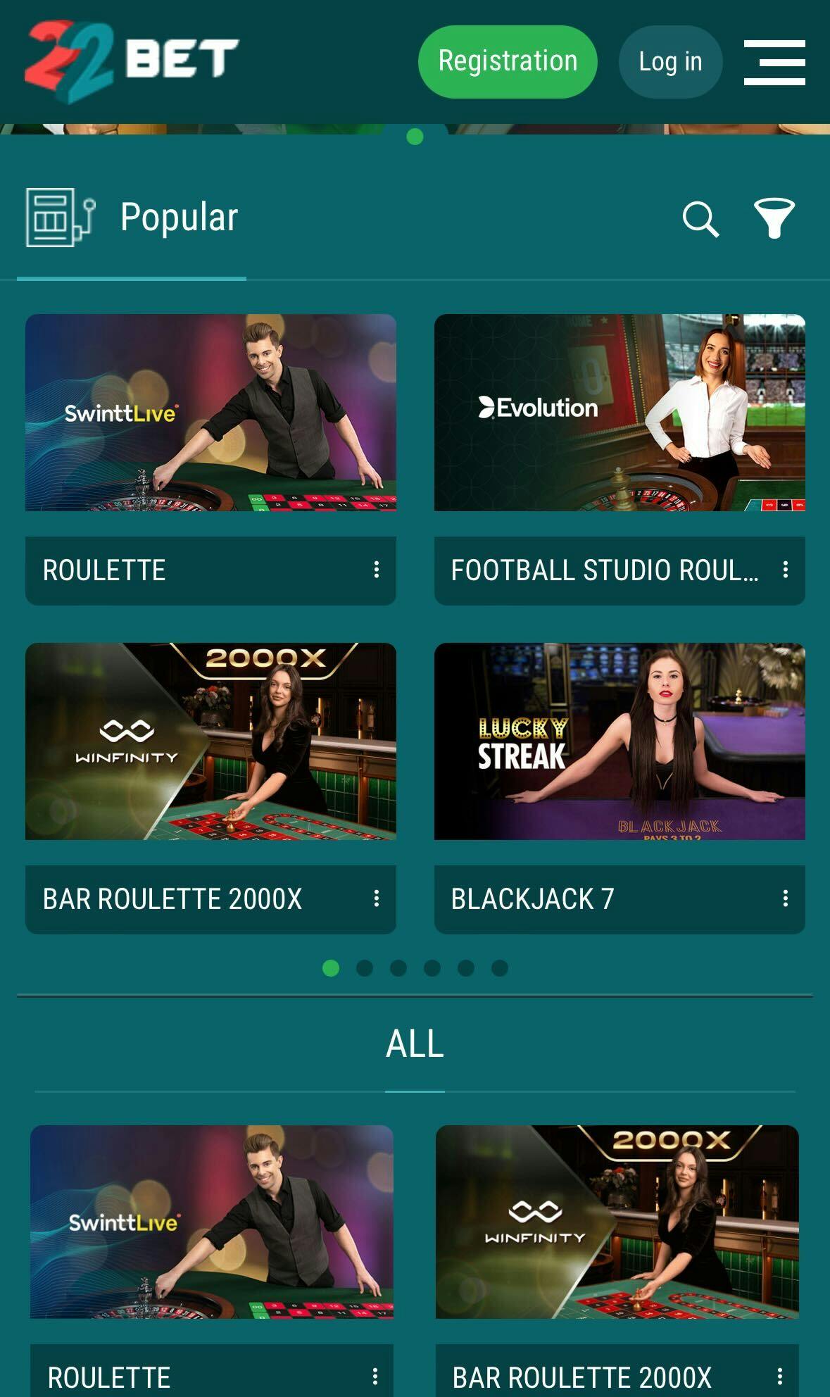 22bet live casino app in India