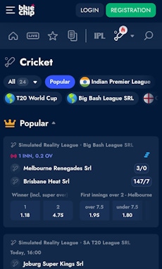 BlueChip cricket pre-match betting options in India