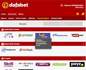 Choose deposit for verification option on Dafabet India.