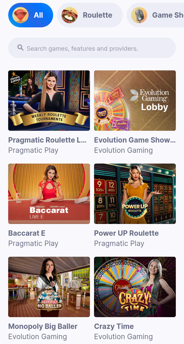 live casino selection casinofriday