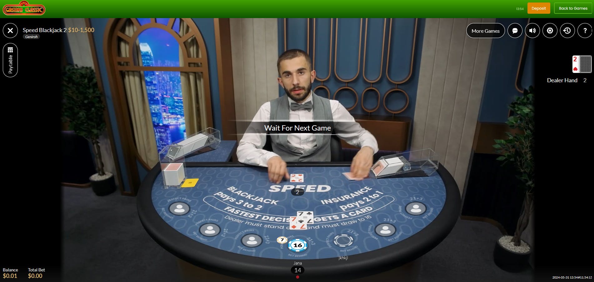blackjack table at casino classic casino