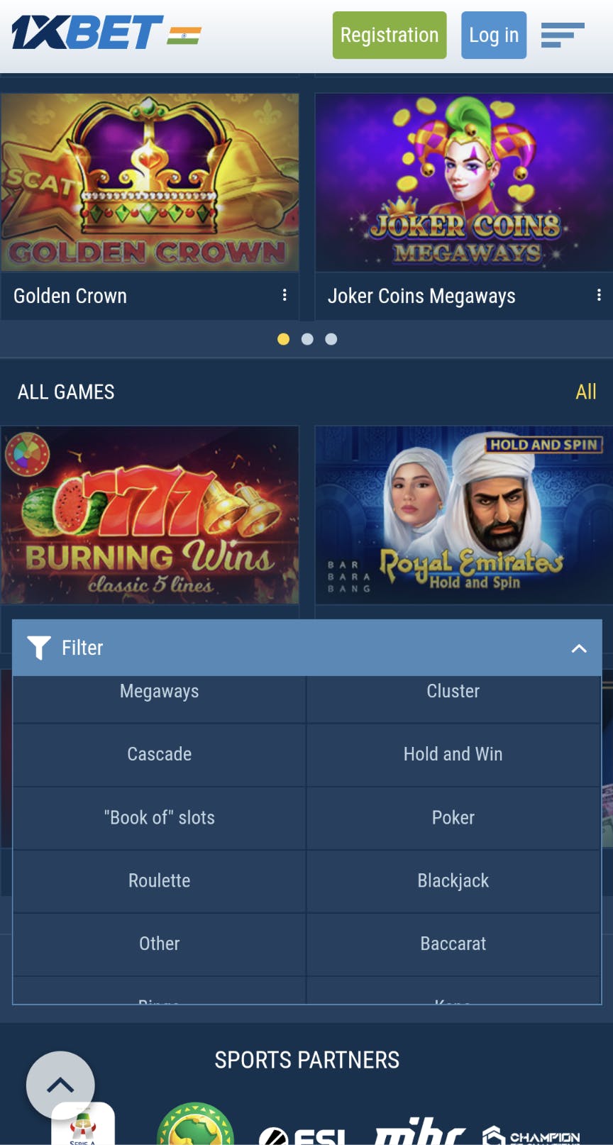 1xBet app all casino games.