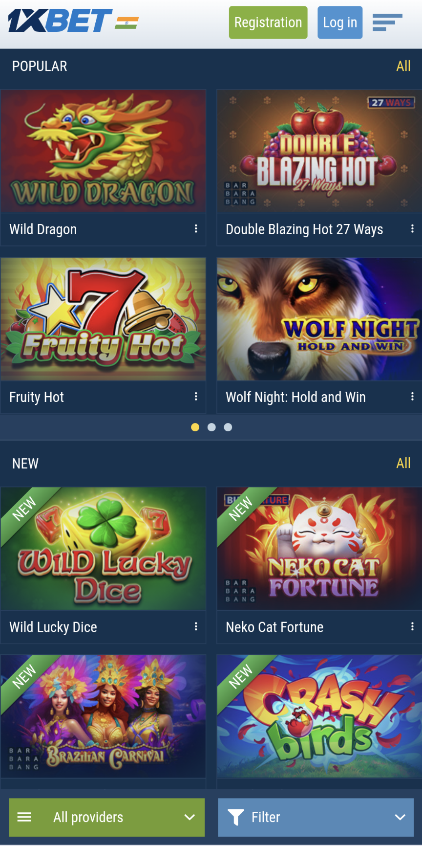 1xBet app popular casino games and new casino games.