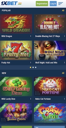 1xBet app popular casino games and new casino games.