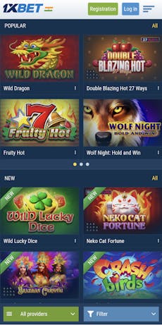 1xBet app popular casino games and new casino games.