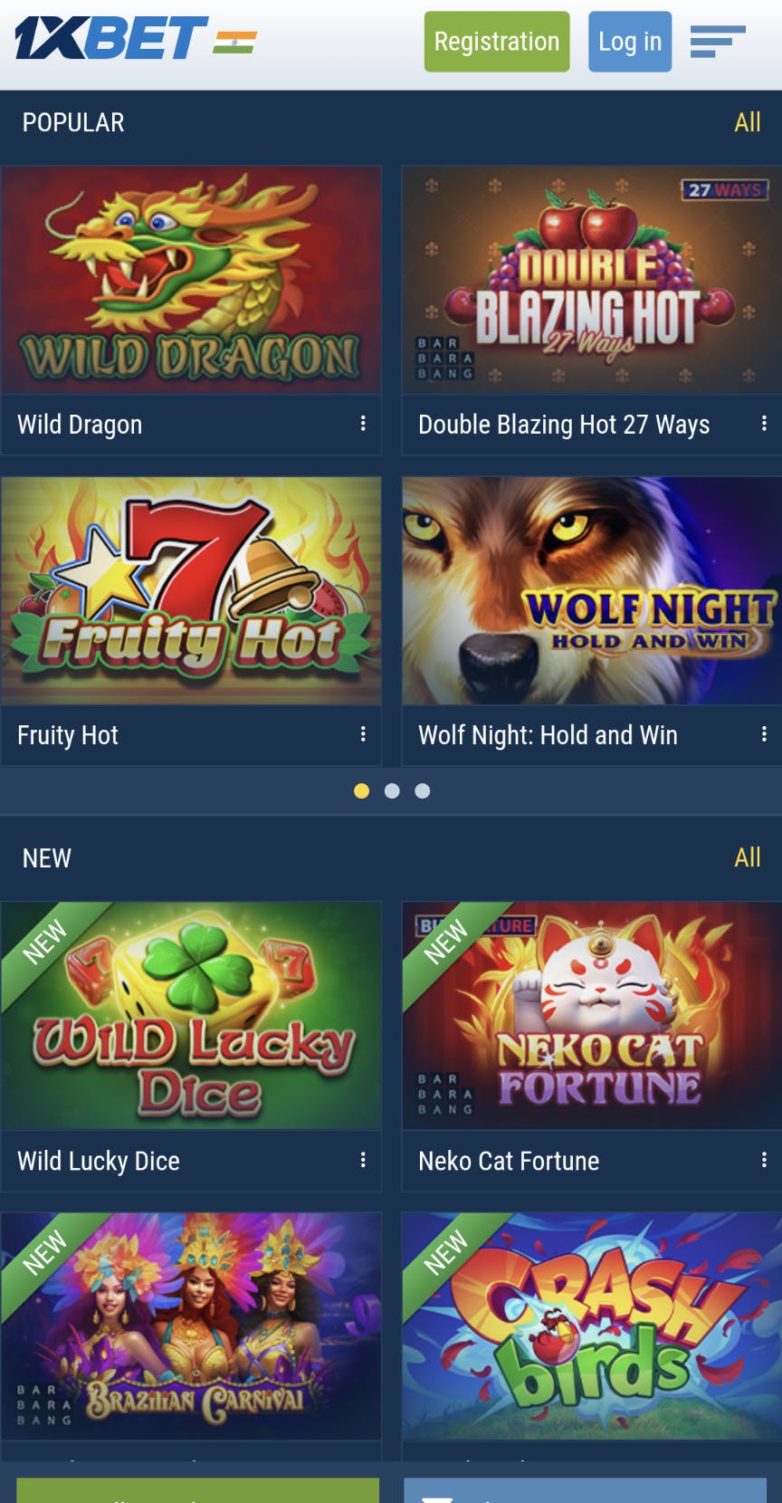 1xBet app popular casino games and new casino games.