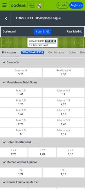 Codere Colombia - apuestas final de la Champions League