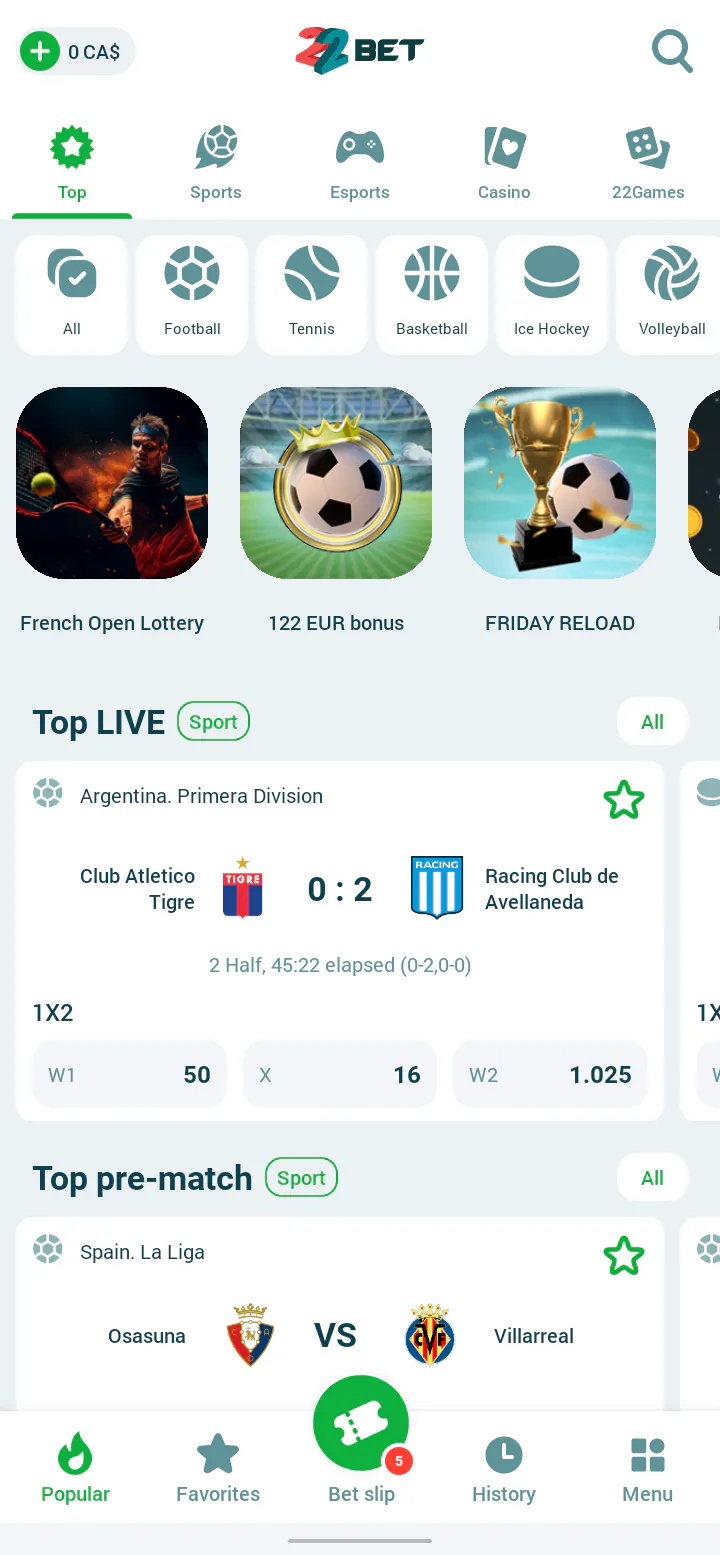 22bet sports betting app 