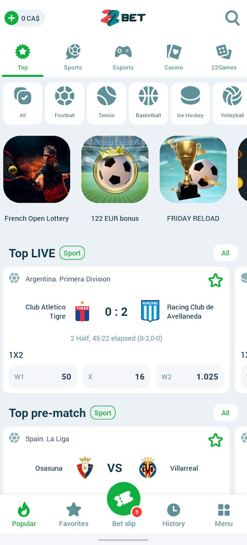 22bet sports betting app