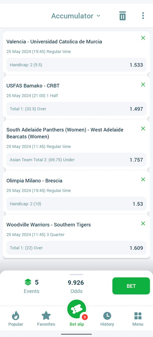 betting slip at 22bet