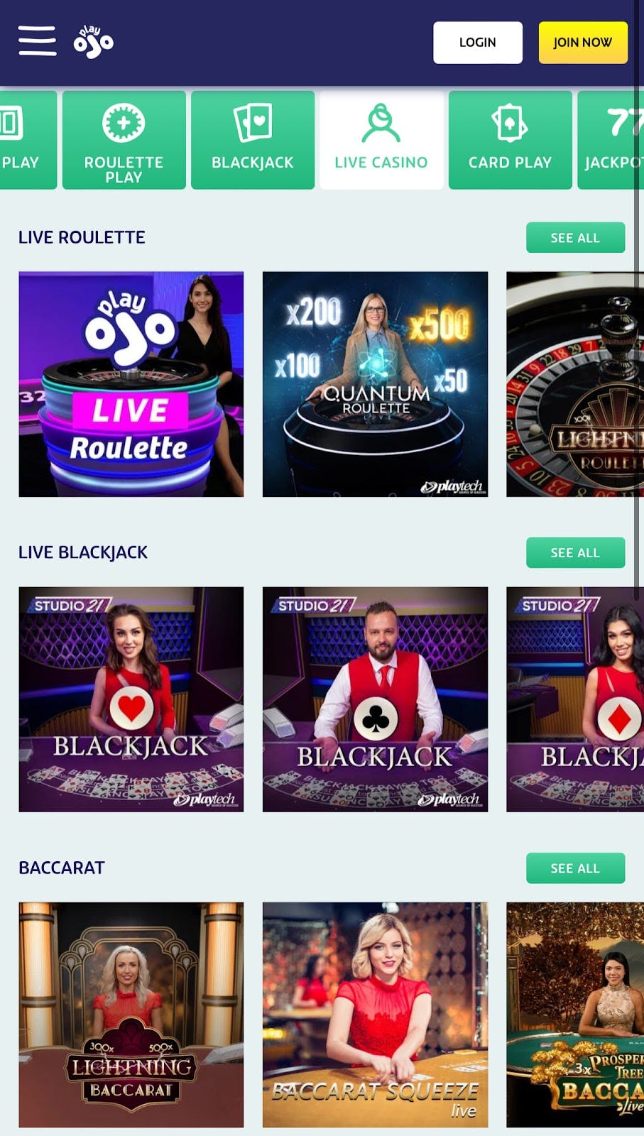 playojo mobile app live casino