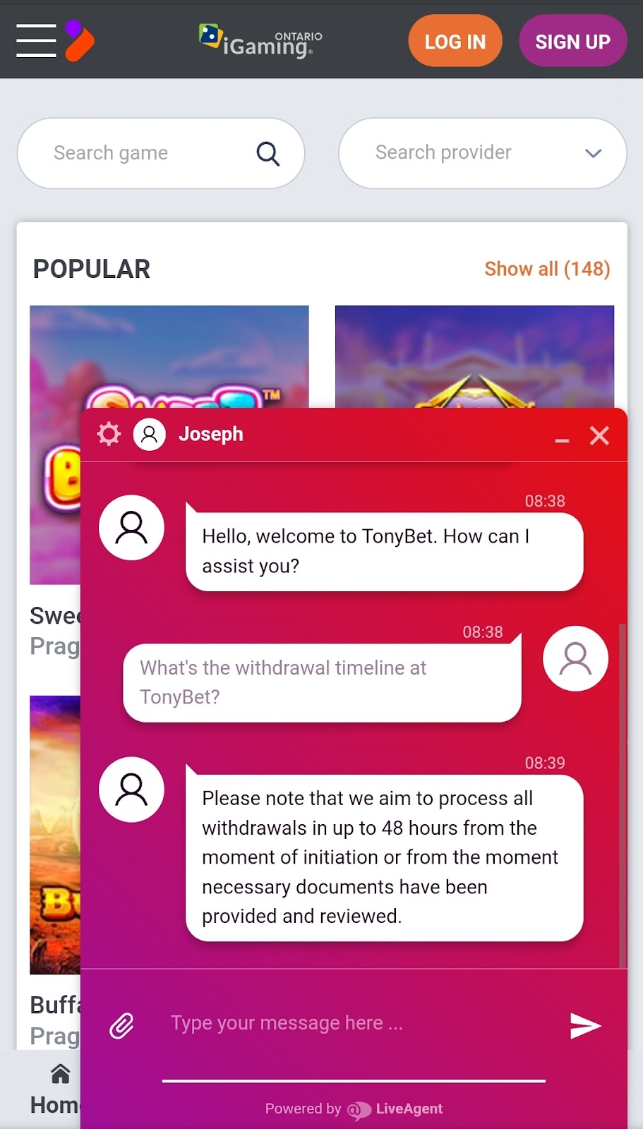 tonybet customer service