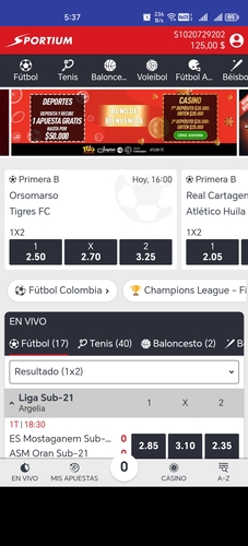 Sportium Colombia página inicio celular