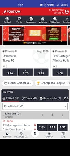 Sportium Colombia página inicio celular