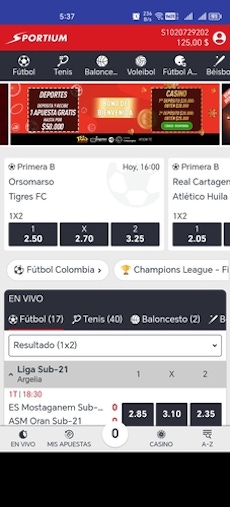 Sportium Colombia página inicio celular