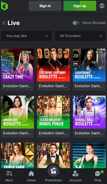 BC Game app live casino games