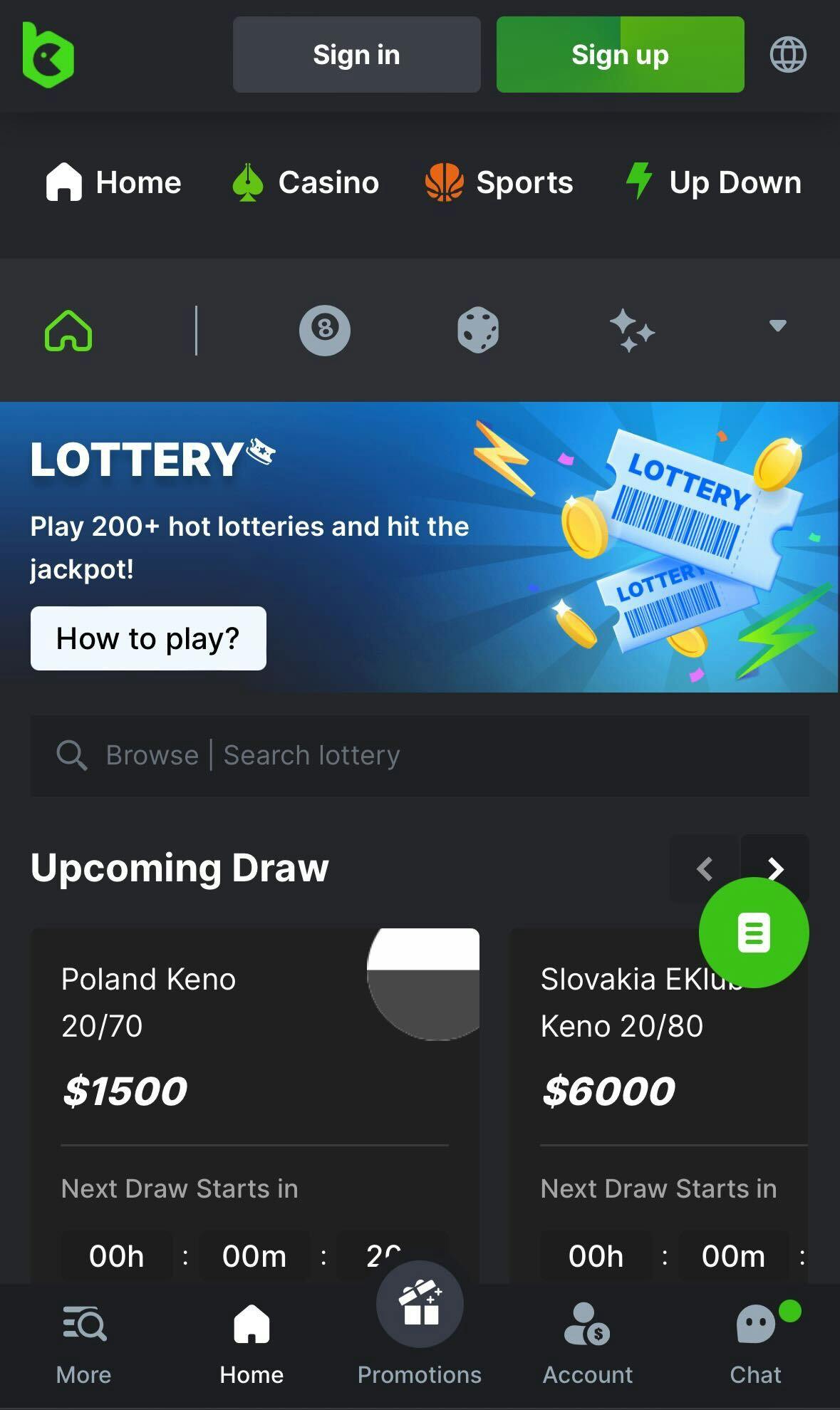 BC Game app lottery betting