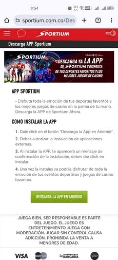 Link de descarga de la app de Sportium Colombia