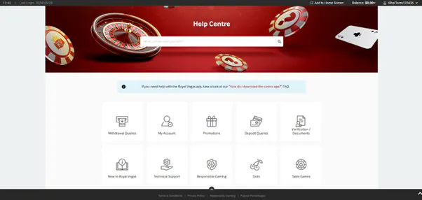 royal vegas help centre
