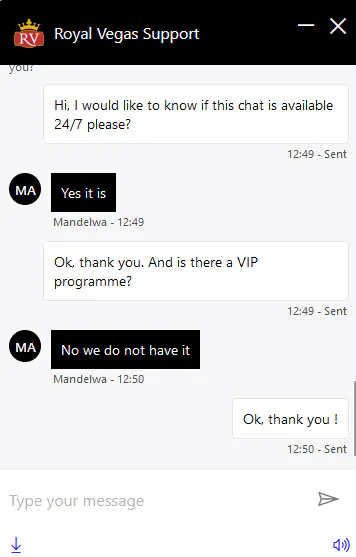 royal vegas customer support