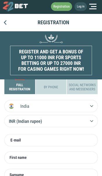 22bet registration
