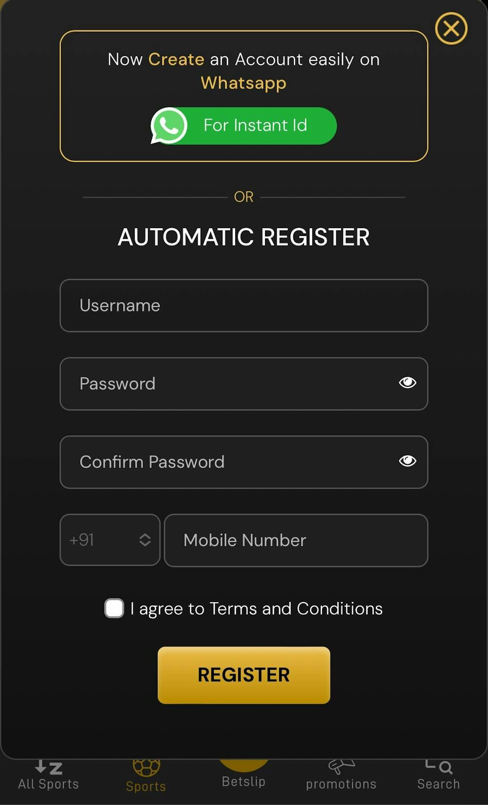 Satbet app registration.