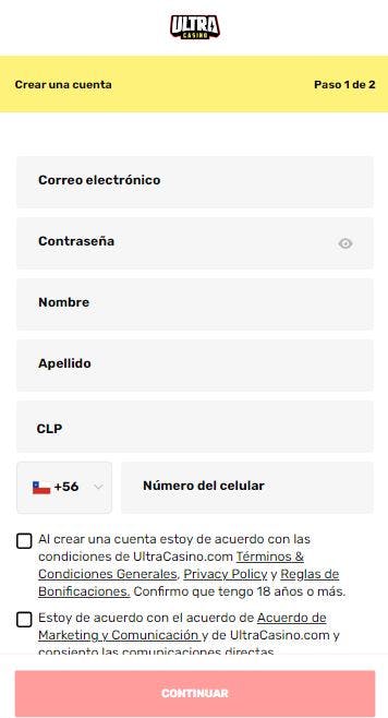 registrarse en UltraCasino