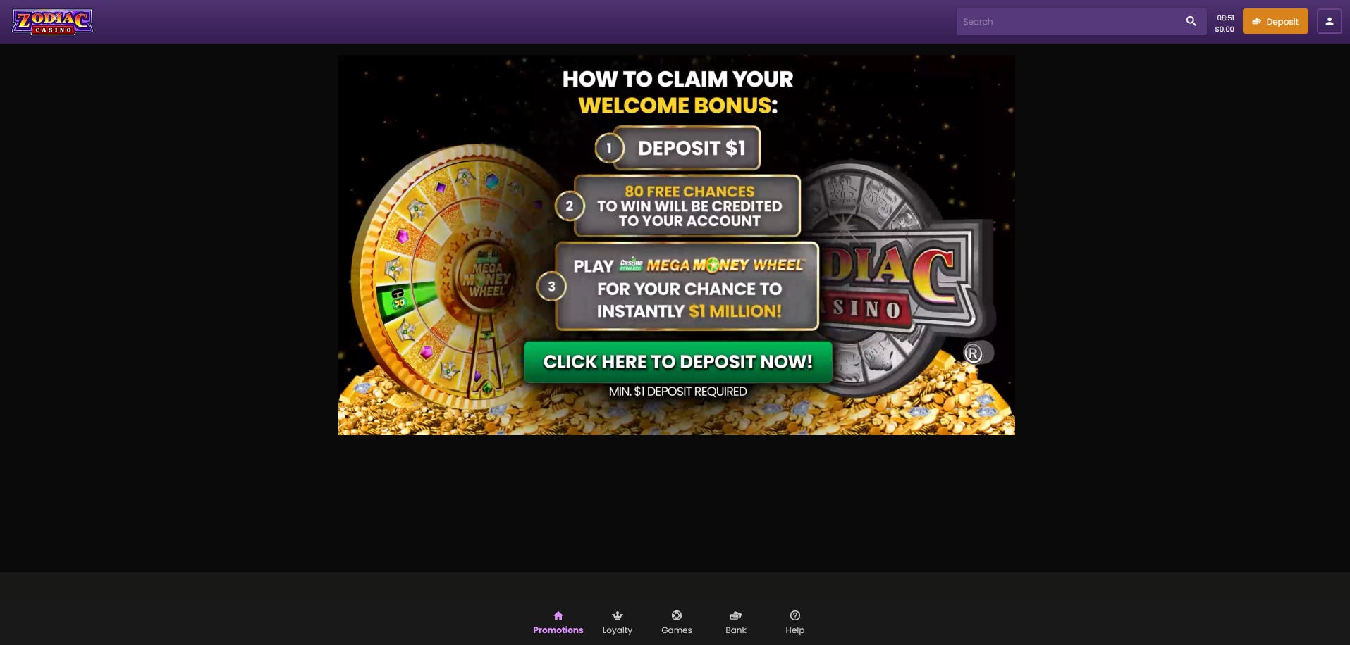 testing to claim zodiac casino bonus