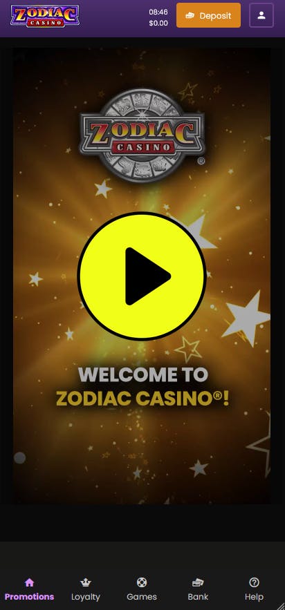 zodiac casino mobile front page