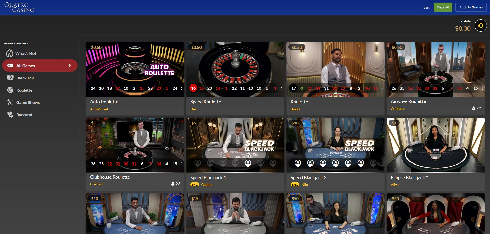live casino at quatro casino