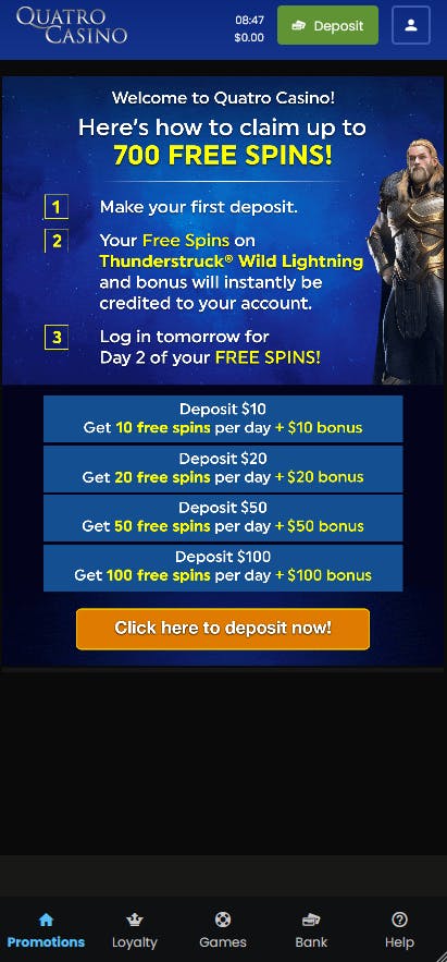 quatro casino bonus on mobile