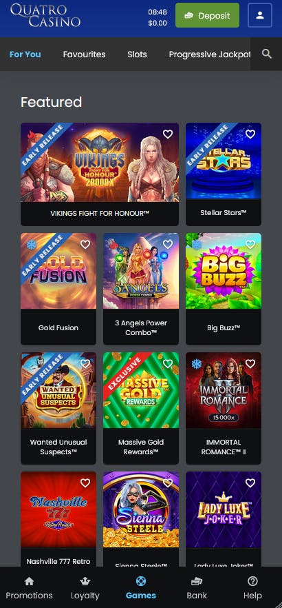 quatro casino mobile games