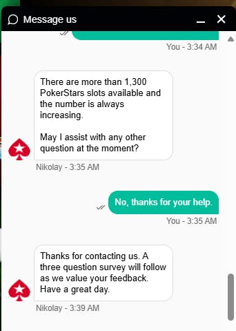 testing pokerstars live chat